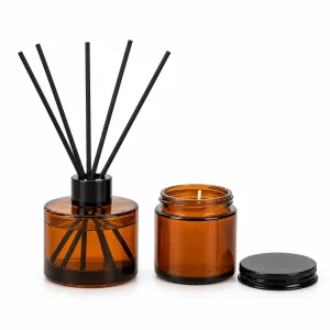 Amber Glass Reed Diffuser Bottle & Candle Jar Collection — DB0037 — main white background