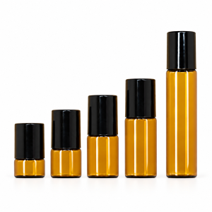 Amber Glass Roll-On Bottles with Black Caps
