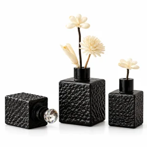 Black Textured Square Glass Reed Diffuser Bottle — DB0005 — main white background
