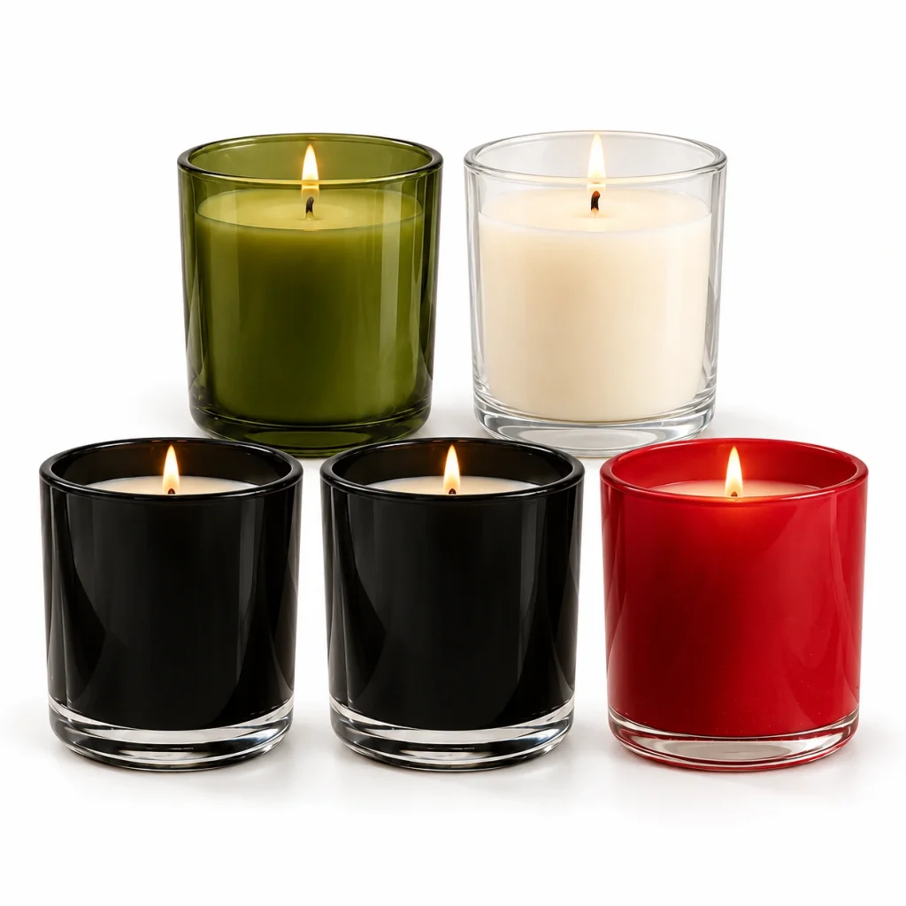 Classic Cylindrical Glass Candle Jar – Multiple Colors — CJ0006 — main white background