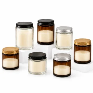 Clear & Amber Glass Candle Jar with Metal Screw Lid — CJ0012 — main white background