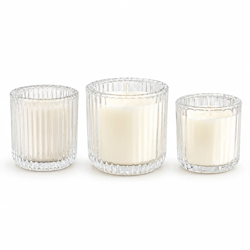 Clear Ribbed Glass Candle Jar – Three Size Options — CJ0017 — main white background