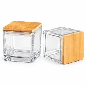 Clear Square Glass Candle Jar with Bamboo Lid — CJ0015 — main white background