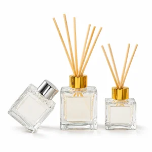 Clear Square Glass Reed Diffuser Bottle with Gold or Silver Cap — DB0008 — main white background