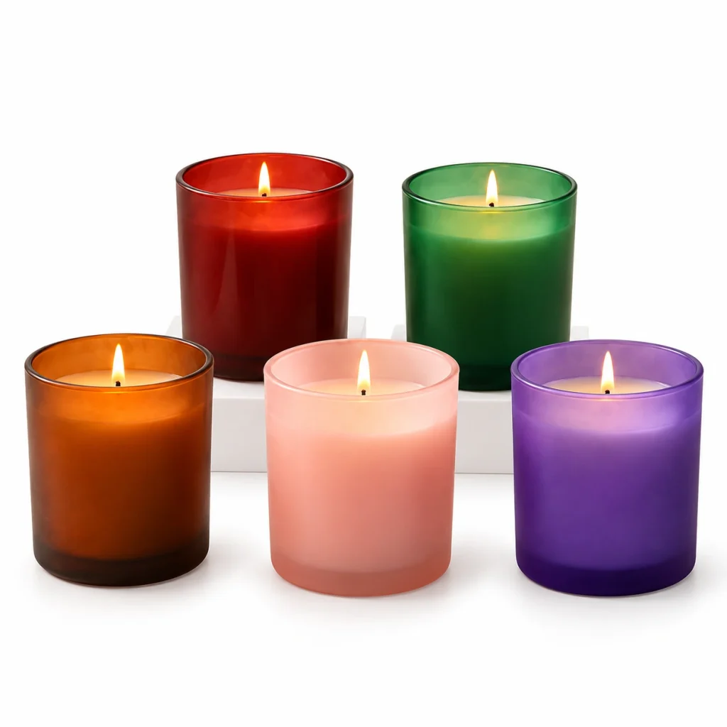 Colored Cylindrical Glass Candle Jar – Five Color Options — CJ0011 — main white background