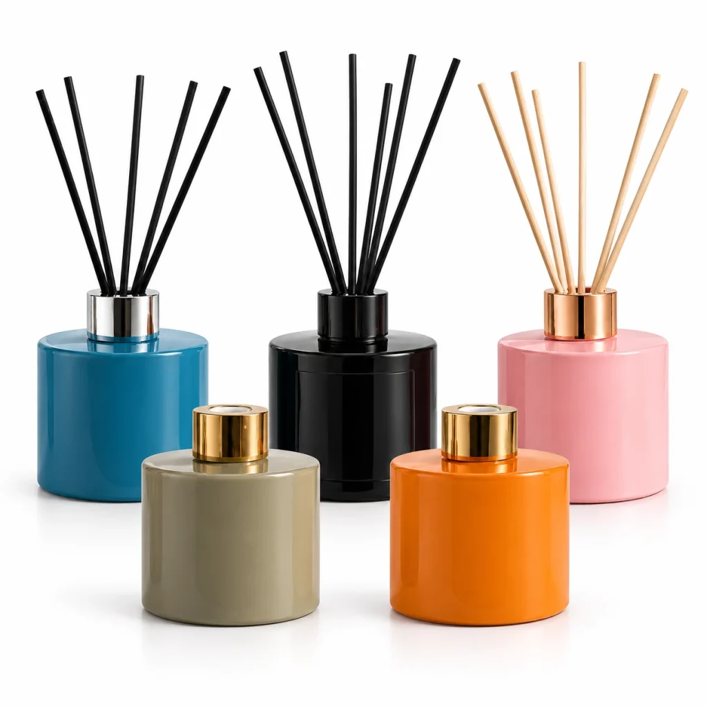 Colorful Cylindrical Glass Reed Diffuser Bottle — DB0004 — main white background