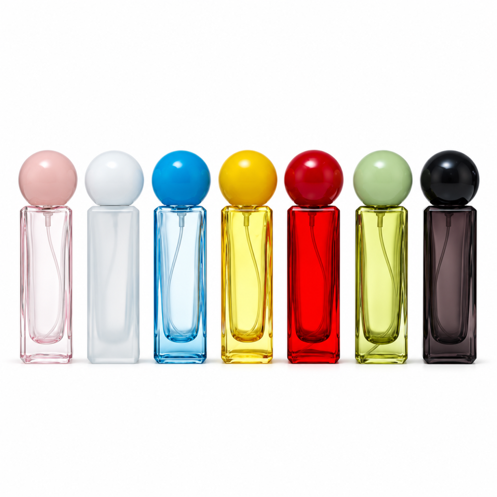 Colorful Rectangular Glass Perfume Bottle with Sphere Cap