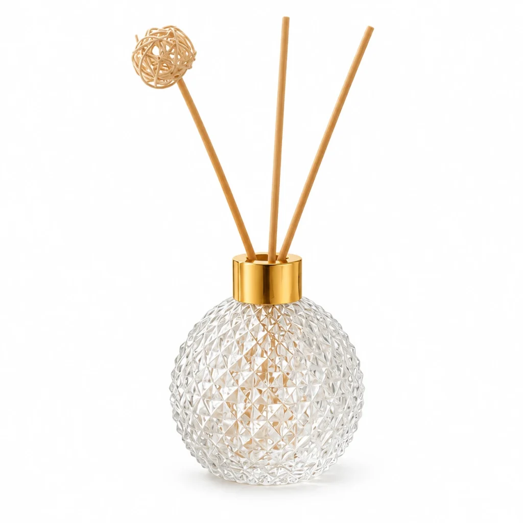 Diamond-Textured Round Glass Reed Diffuser Bottle — DB0033 — main white background
