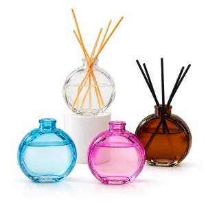 Flat Round Glass Reed Diffuser Bottle – Multiple Colors — DB0006 — main white background