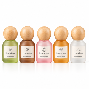 Frosted Colorful Glass Perfume Bottles with Wooden Ball Caps
