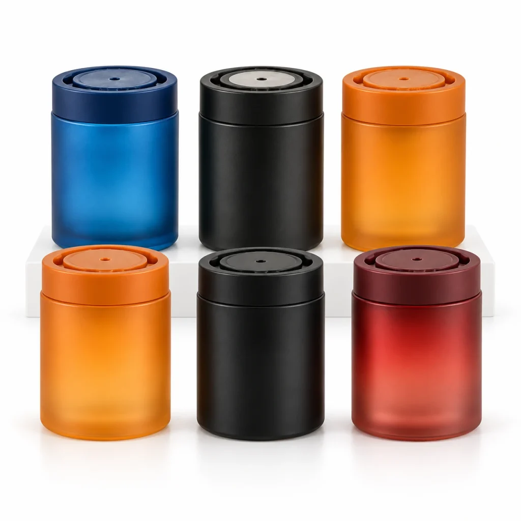 Frosted Cylindrical Glass Jar with Matching Lid – Multiple Colors — DB0015 — main white background