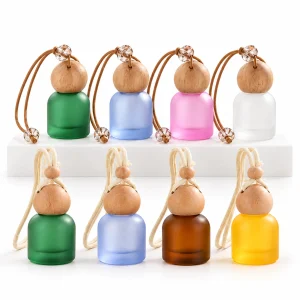 Frosted Glass Hanging Car Diffuser Bottle with Round Wooden Cap — DB0014 — main white background
