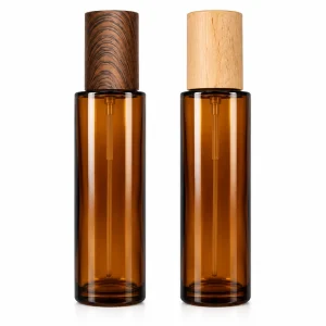 Luxury Amber Glass Spray Bottle with Wood Grain Cap — LB004 — main product