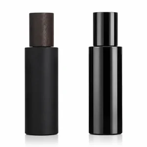 Luxury Black Cylindrical Perfume Bottle with Wood Grain Cap — LB005 — main product