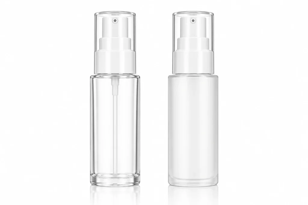 Luxury Clear and Frosted Cosmetic Spray Bottle with White Pump — LB011 — main product