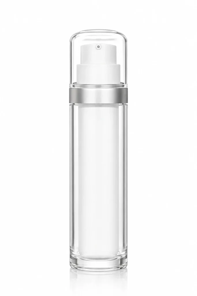 Luxury Clear Cosmetic Pump Bottle with Silver Collar and Protective Cap — LB007 — main product