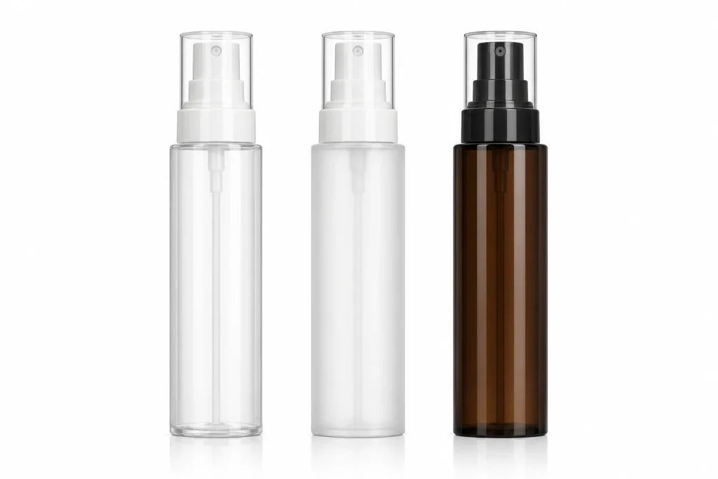 Luxury Clear, Frosted & Amber Cosmetic Spray Bottle with Protective Cap — LB012 — main product