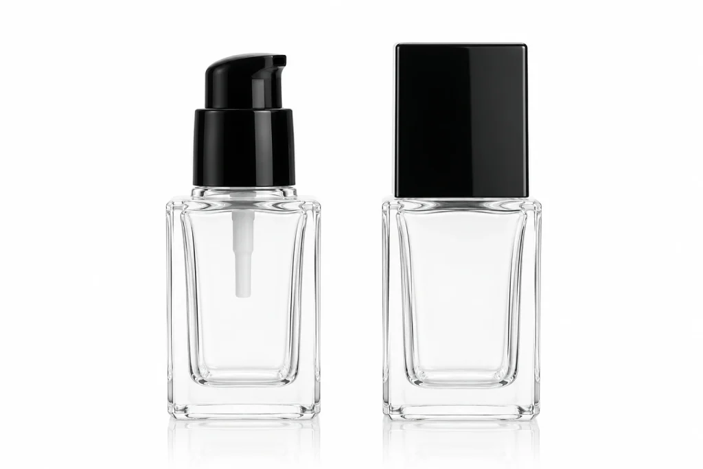 Luxury Clear Rectangular Cosmetic Pump Bottle with Black Cap — LB010 — main product