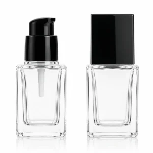 Luxury Clear Rectangular Cosmetic Pump Bottle with Black Cap — LB010 — main product