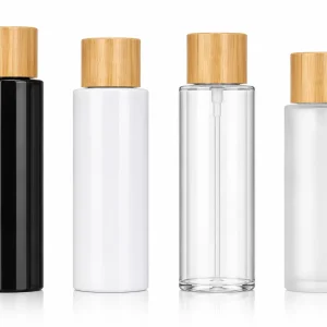 Luxury Cylindrical Cosmetic Bottle with Natural Wood Grain Cap — LB014 — main product