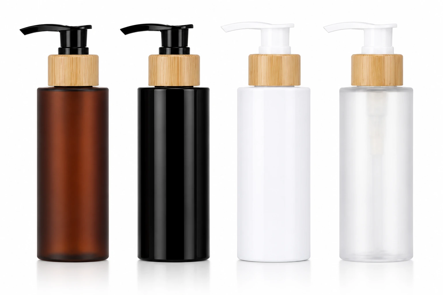 Luxury Cylindrical Lotion Pump Bottle with Wood Grain Collar — LB018 — main product Luxury Cylindrical Lotion Pump Bottle with Wood Grain Collar — LB018 — main product