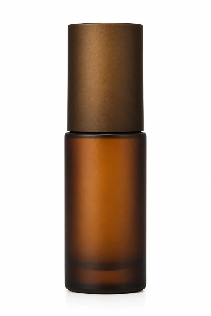Luxury Frosted Amber Glass Cosmetic Bottle with Brown Cap — LB002 — main product