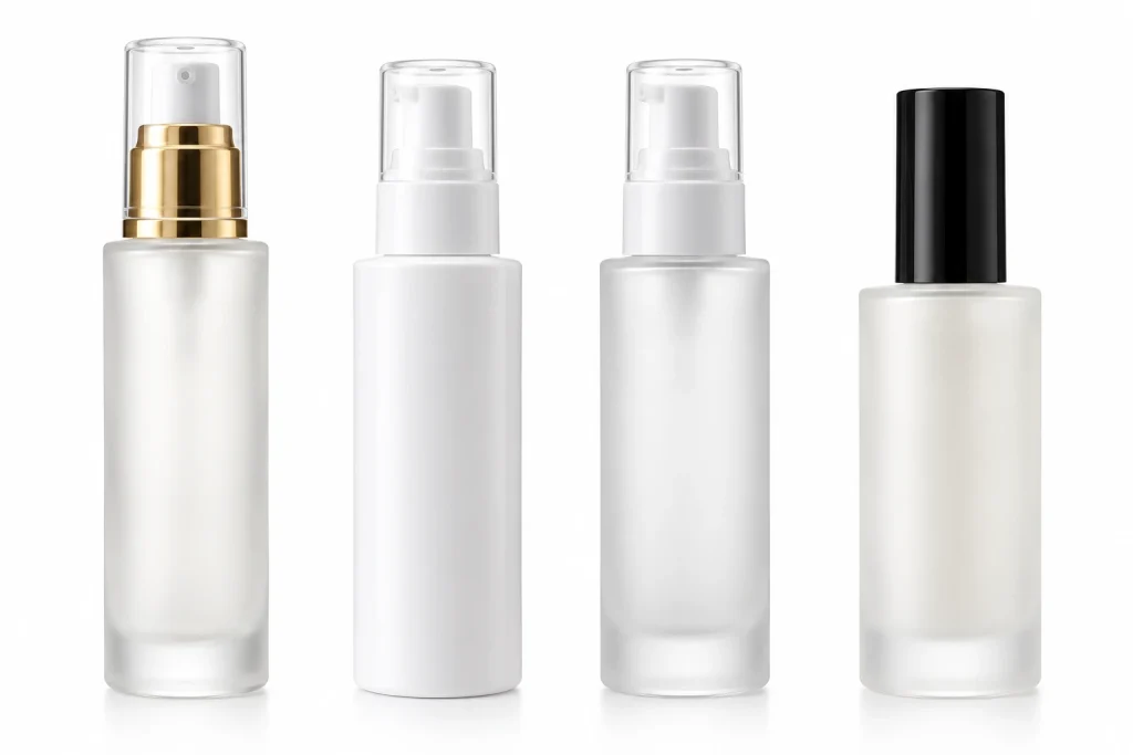 Luxury Frosted Glass Cosmetic Pump Bottle with Clear Cap — LB003 — main product