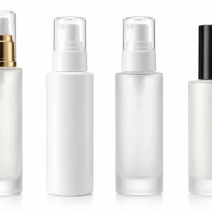Luxury Frosted Glass Cosmetic Pump Bottle with Clear Cap — LB003 — main product