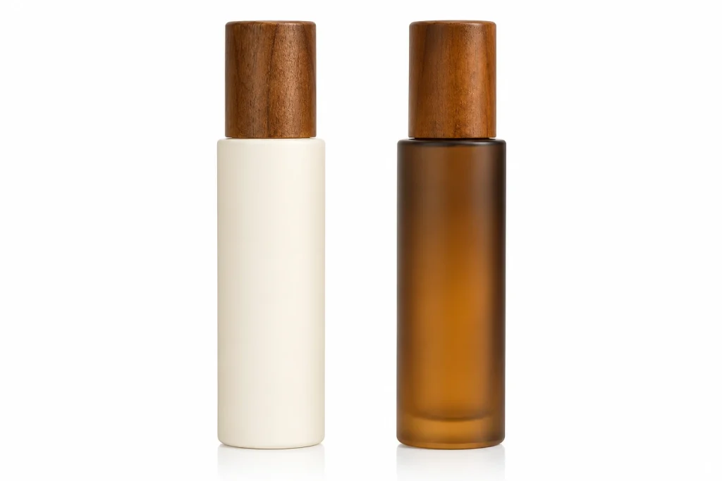Luxury Frosted Glass Perfume Bottle with Wood Grain Cap — LB006 — main product
