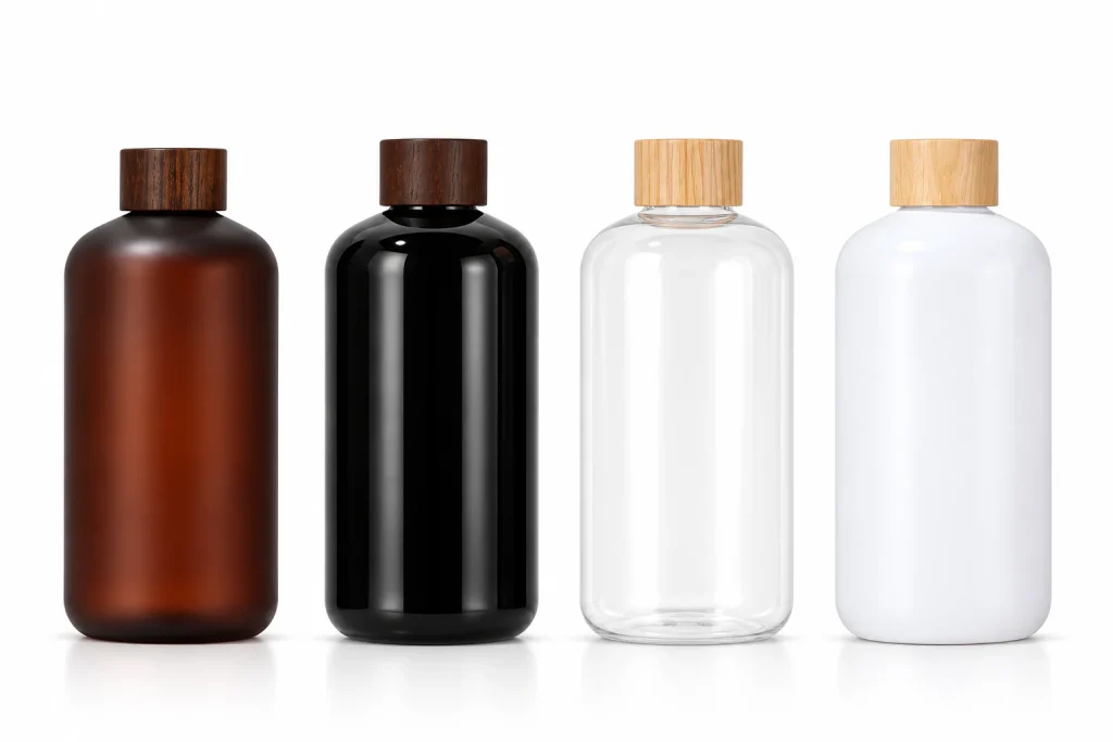 Luxury Round Shoulder Cosmetic Bottle with Wood Grain Cap — LB022 — main product