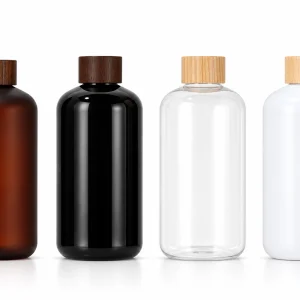 Luxury Round Shoulder Cosmetic Bottle with Wood Grain Cap — LB022 — main product