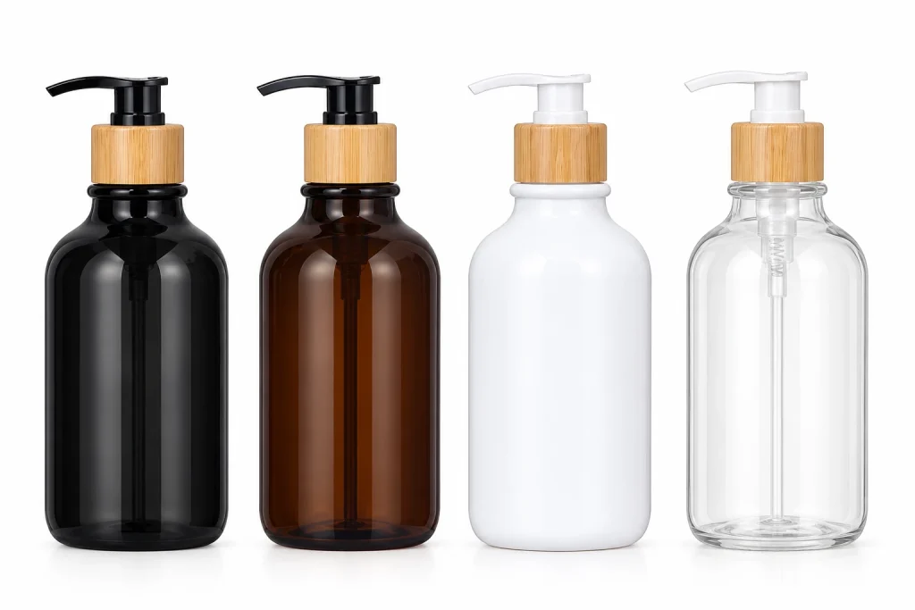 Luxury Round Shoulder Lotion Pump Bottle with Wood Grain Collar — LB015 — main product