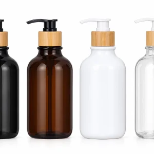 Luxury Round Shoulder Lotion Pump Bottle with Wood Grain Collar — LB015 — main product
