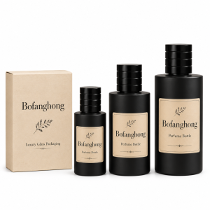 Matte Black Cylindrical Glass Perfume Bottle with Grooved Cap