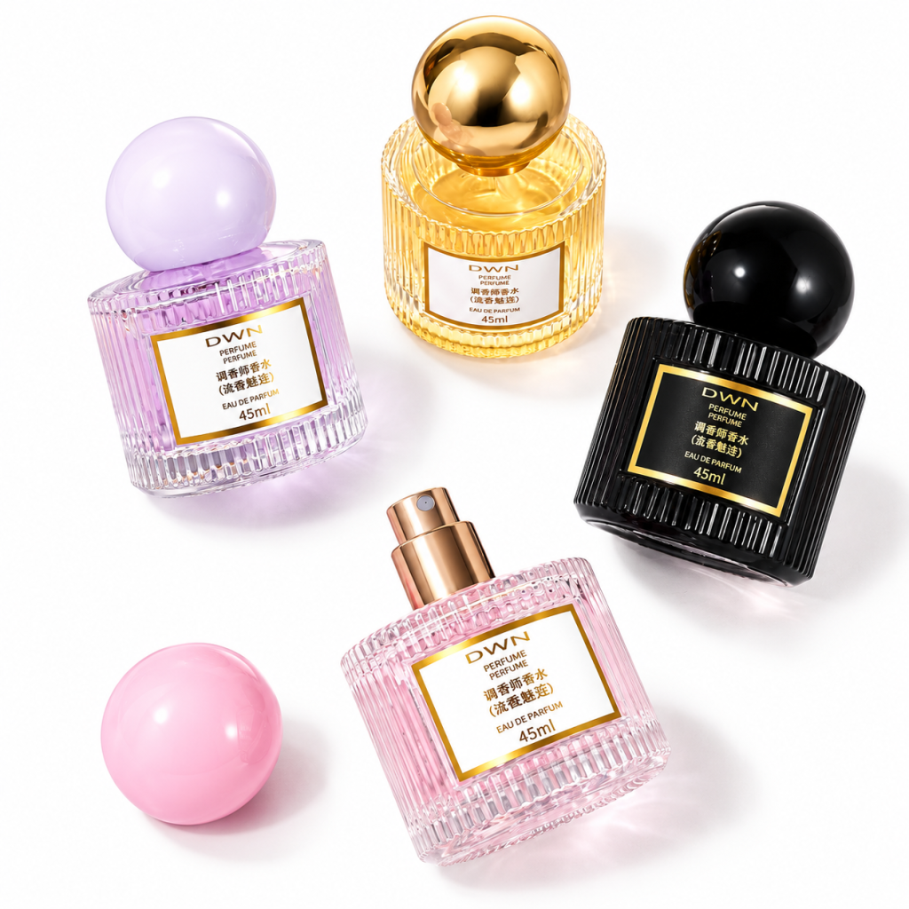 Ribbed Glass Perfume Spray Bottle with Sphere Cap