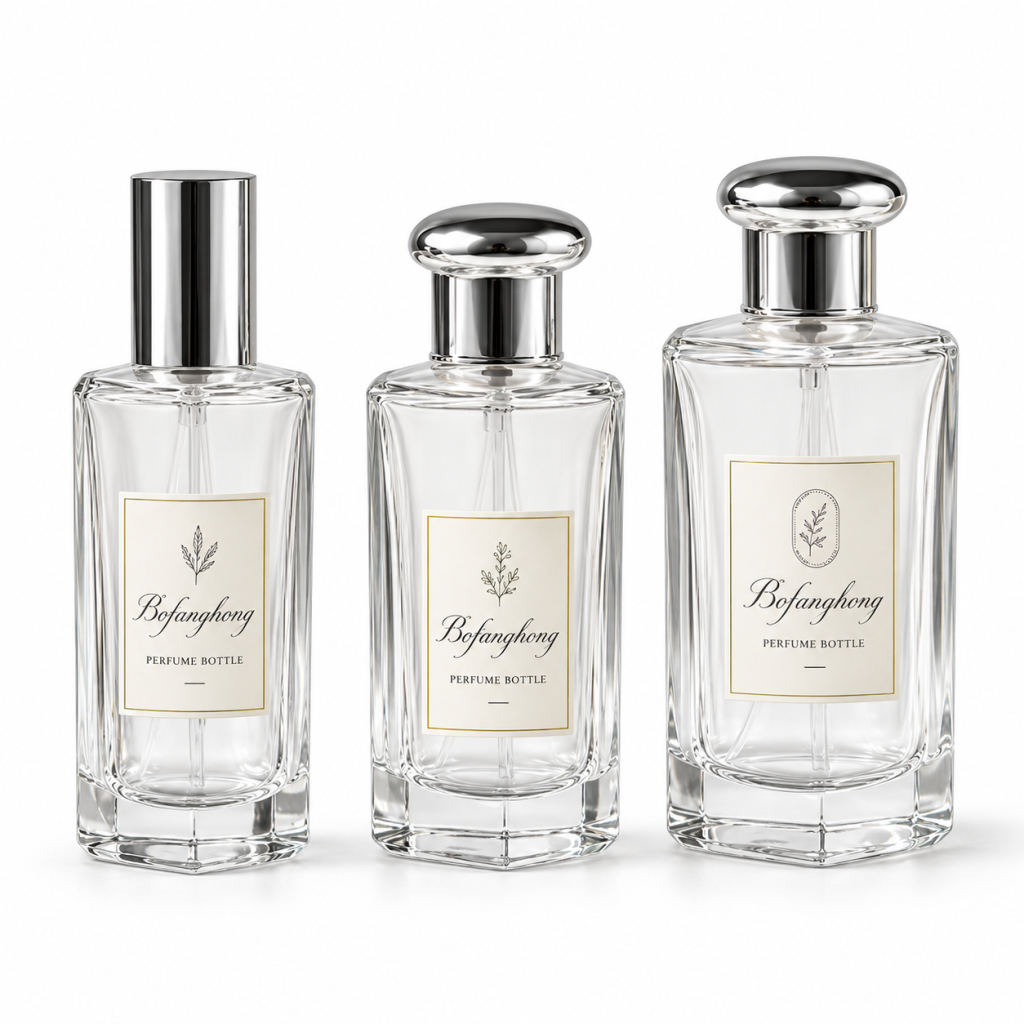 ribbed glass perfume spray bottle with sphere cap 2