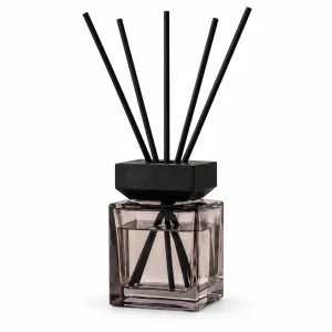 Smoky Gray Square Glass Reed Diffuser Bottle with Black Cap — DB0012 — main white background