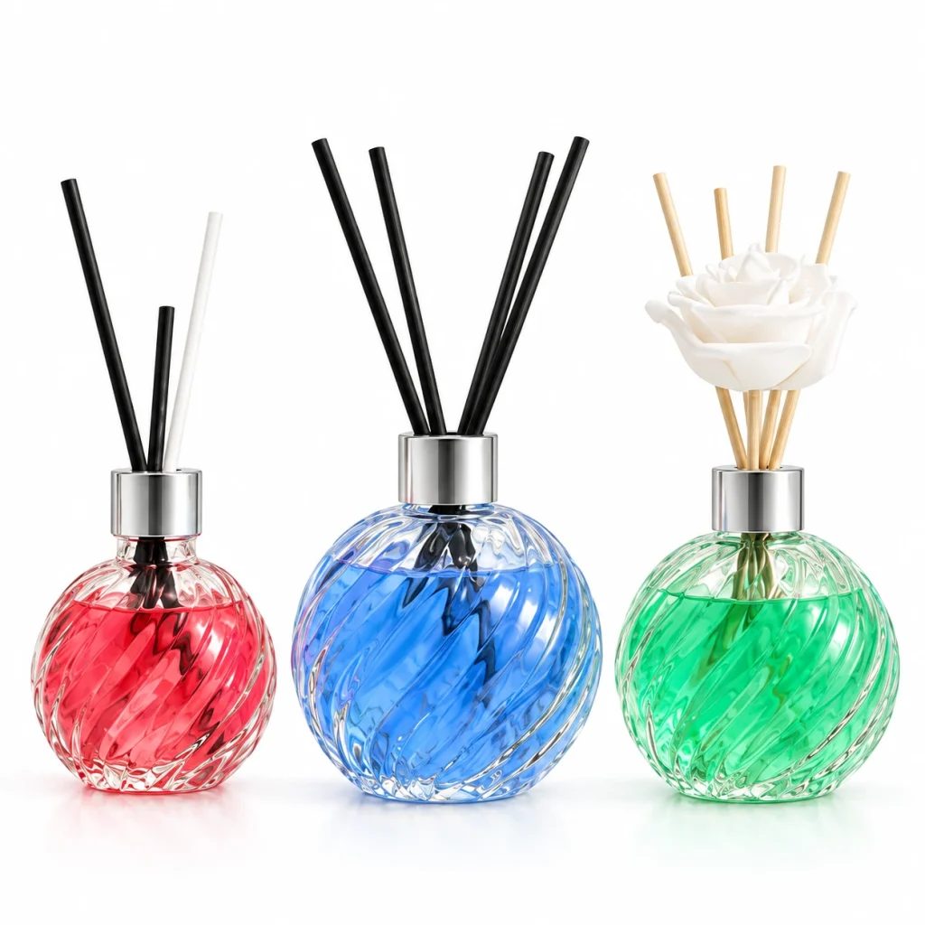 Spiral Textured Round Glass Reed Diffuser Bottle — DB0016 — main white background