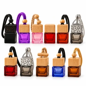 Square Glass Hanging Car Diffuser Bottle – Multiple Colors & Cap Styles — DB0026 — main white background