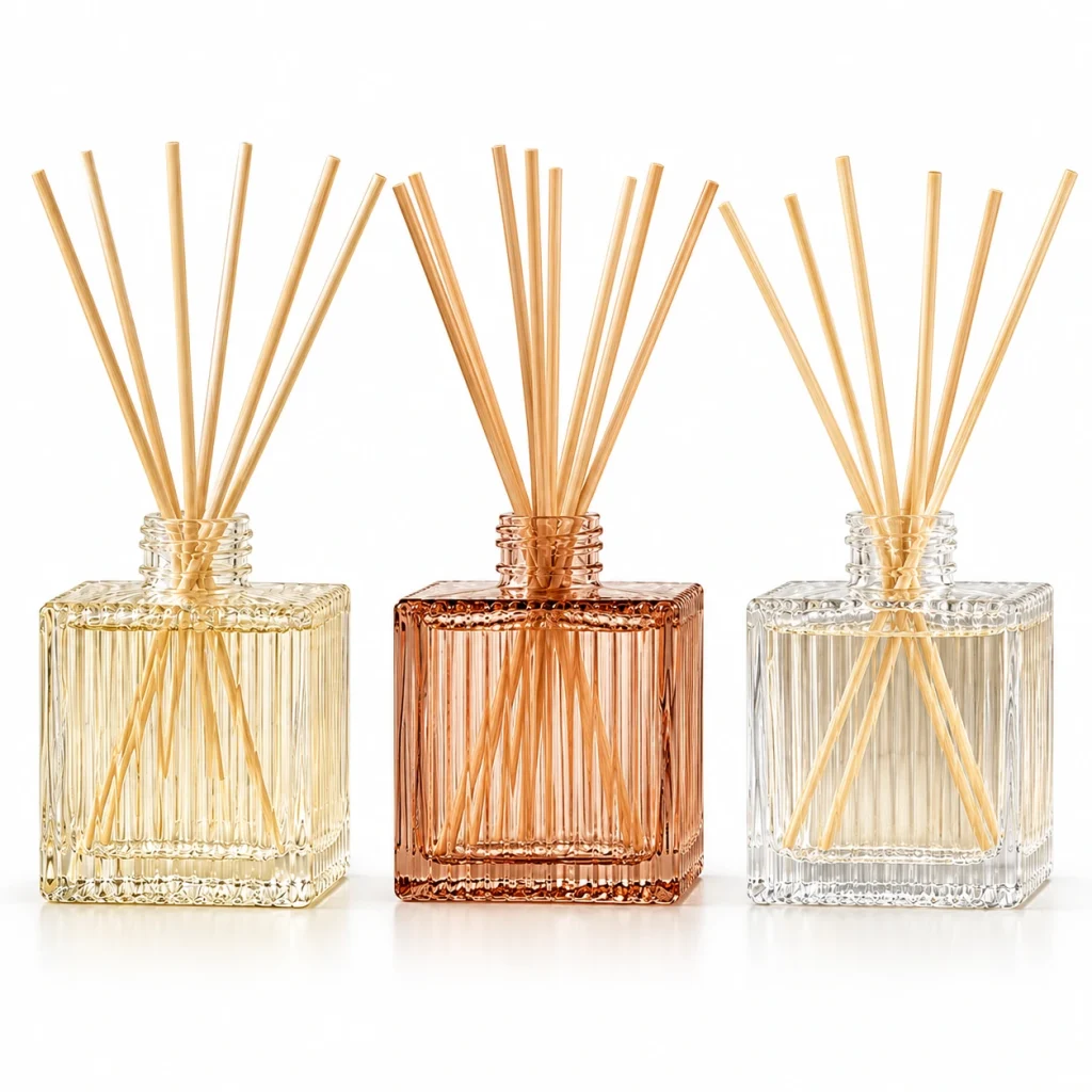 Square Ribbed Glass Reed Diffuser Bottle — DB0002 — main white background
