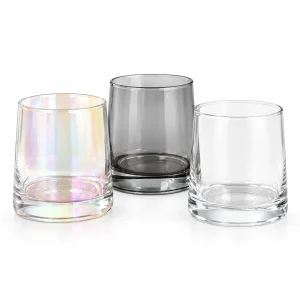 Thick Base Glass Candle Jar – Clear, Smoky Gray & Iridescent — CJ0018 — main white background